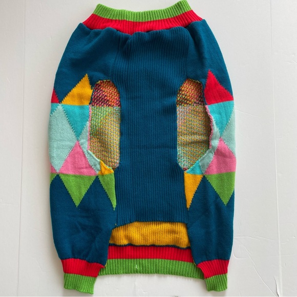 Dog Sweater Blue Knit with a Colorful Argyle Pattern XL - Picture 2 of 6